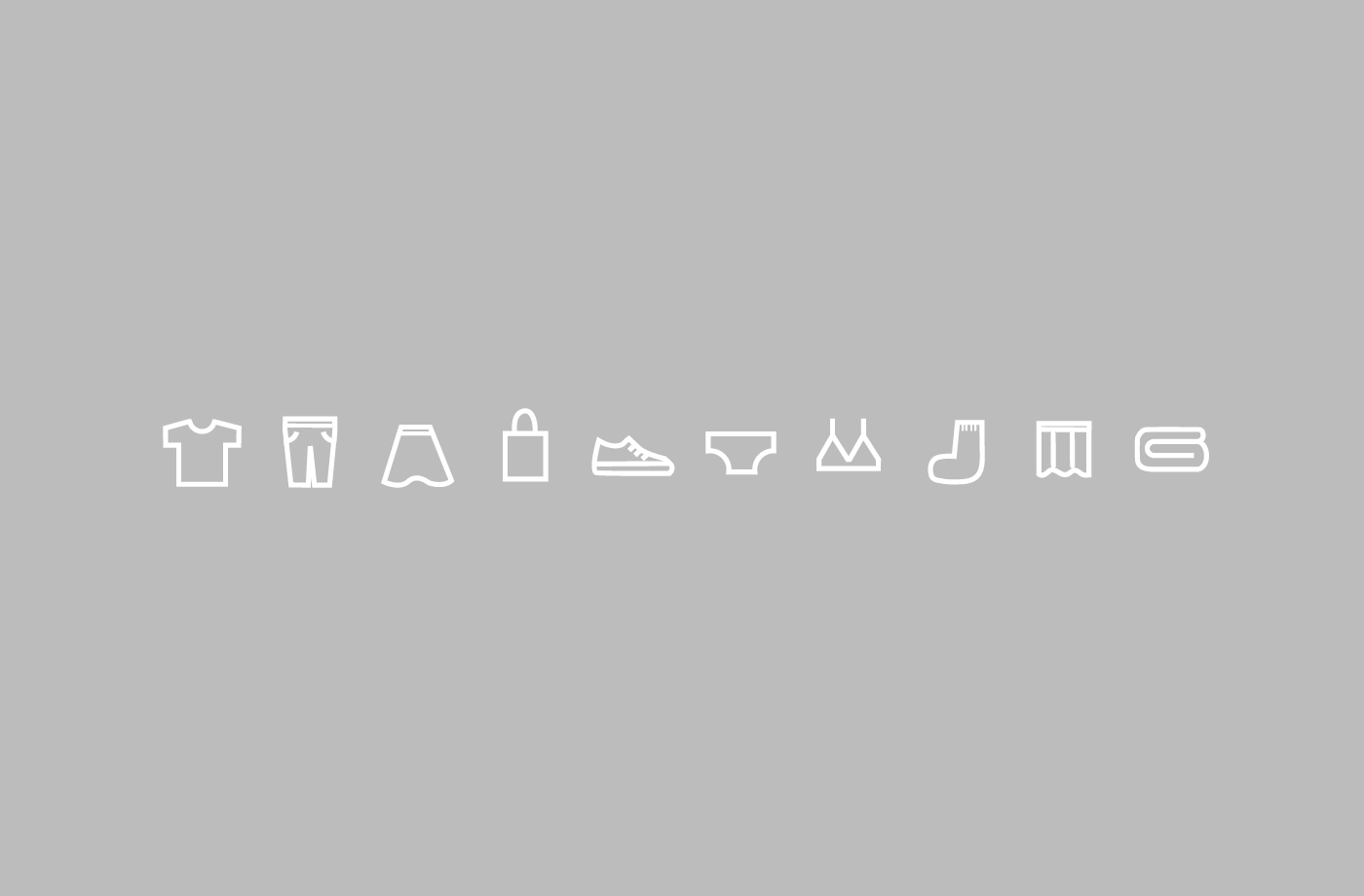 Tシャツやタオルを表したアイコン10種類。メインビジュアルとして店内のサインや印刷物に使用している。